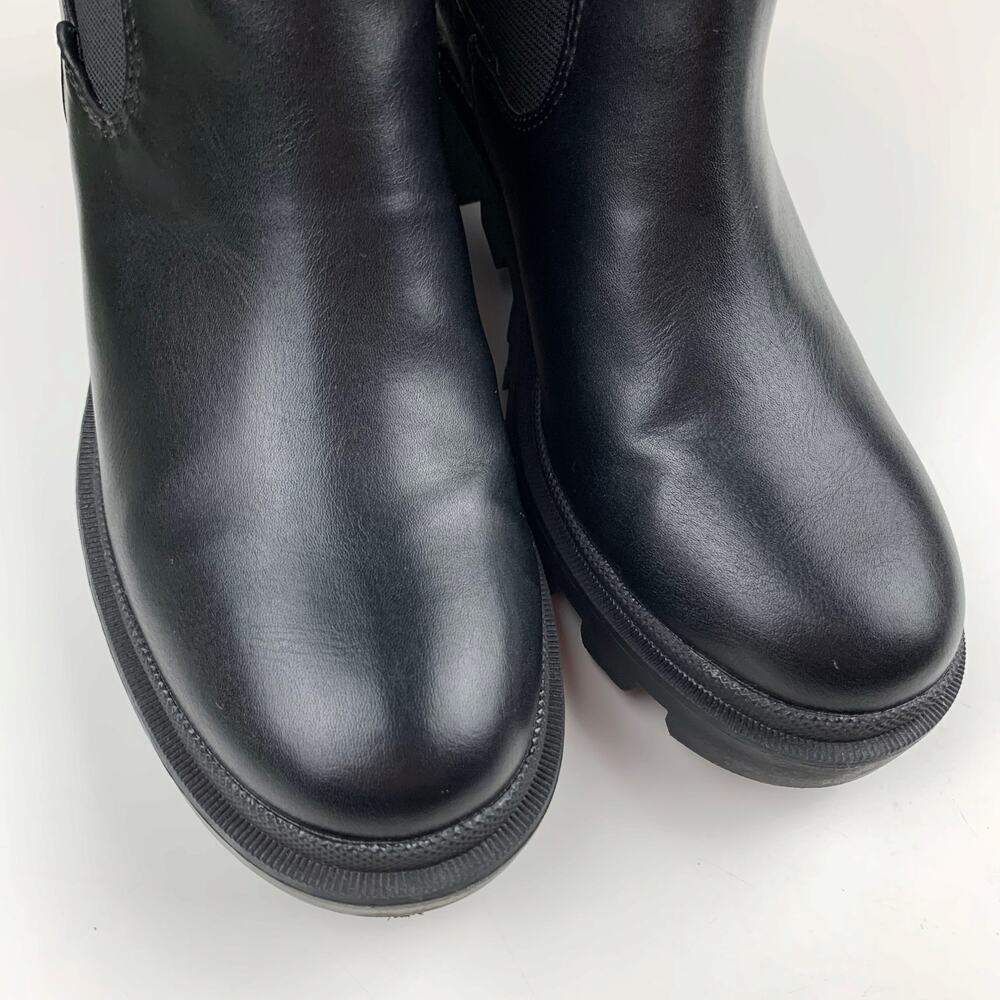 Lulus Waylen Chunky Chelsea Boots Black Faux Leather Ankle Lug Sole Women's 7.5 - Picture 4 of 11